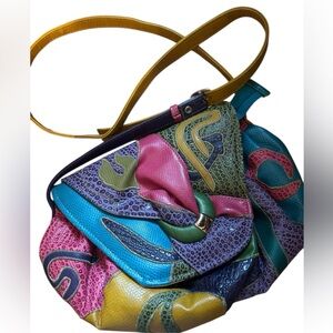 NAS vintage colorful leather shoulder bag patchwork design